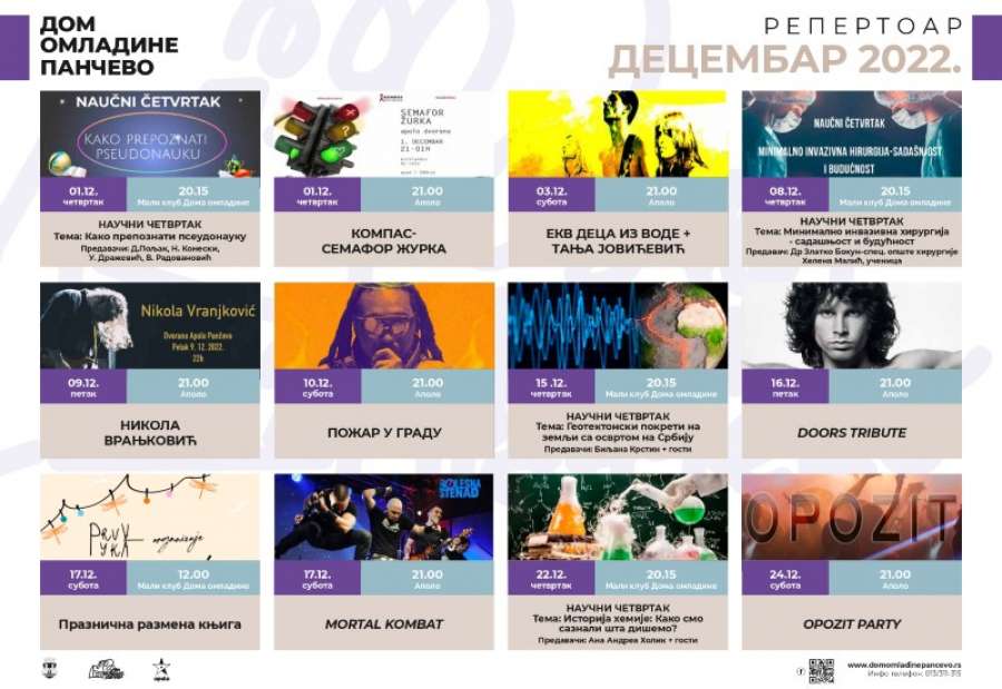 Tokom decembra u Pančevu će u Domu omladine u dvorani Apolo biti organizovano nekoliko odličnih koncerata muzičara različitih žanrova