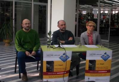 Dejan Bosnić, Nemanja Vujić i Monika Husar Tokin na konferenciji za novinare povodom manifestacije 