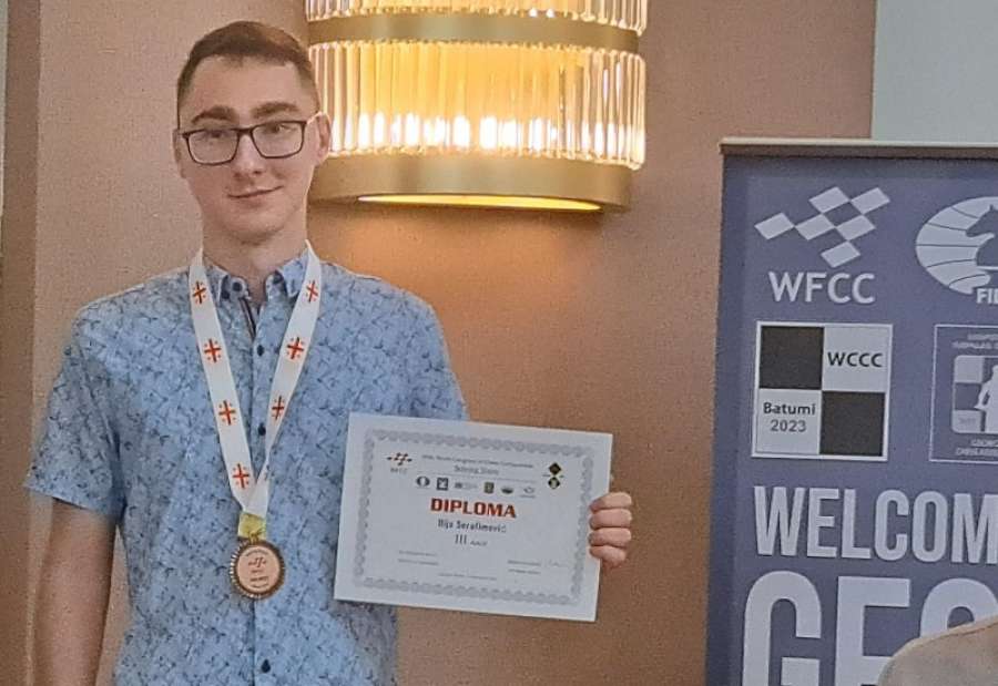 Mladi Pančevac Ilija Serafimović osvojio je bronzanu medalju na 46. Svetskom prvenstvu u rešavanju šahovskih problema u Gruziji