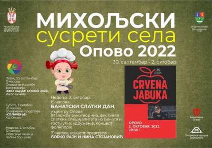 Miholjski susreti sela u Opovu: Banatski slatki dan i koncert Crvene Jabuke