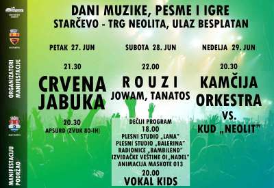 Manifestacija Dani pesme muzike i igre biće održani krajem juna u Starčevu